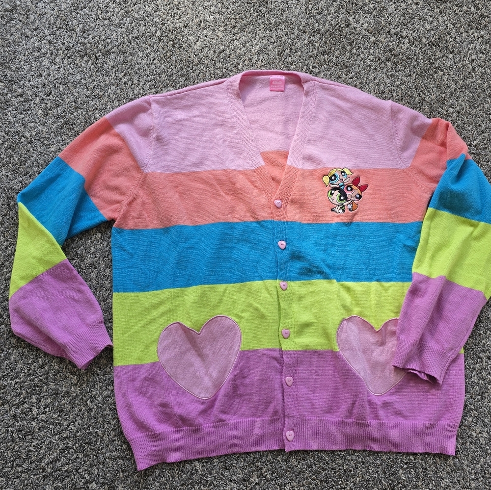 Cakeworthy x Powerpuff Girls Colorful Striped Cardigan w Heart Pockets